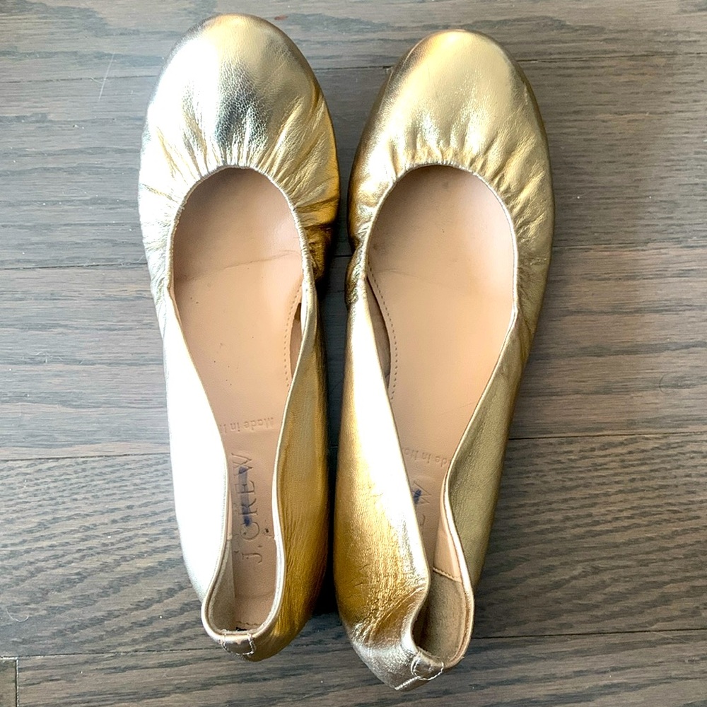Italian leather J Crew gold ballet flats